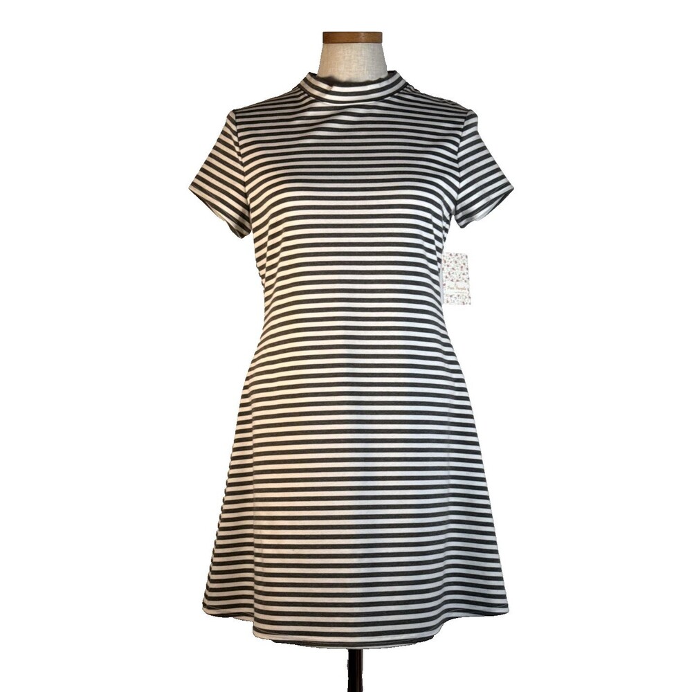 NWT Free People Beach Dress Gray White Striped Women Large Stretch Knit Mini